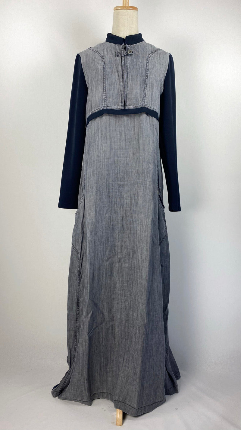 Long Sleeve Closed Faux Denim Abaya, Gray