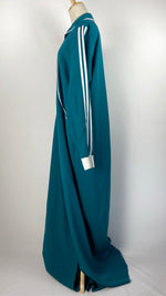 Long Sleeve Zip Up Sporty Abaya, Blue/Green