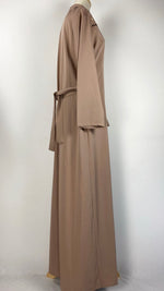 Long Sleeve Zip Up Abaya, Beige