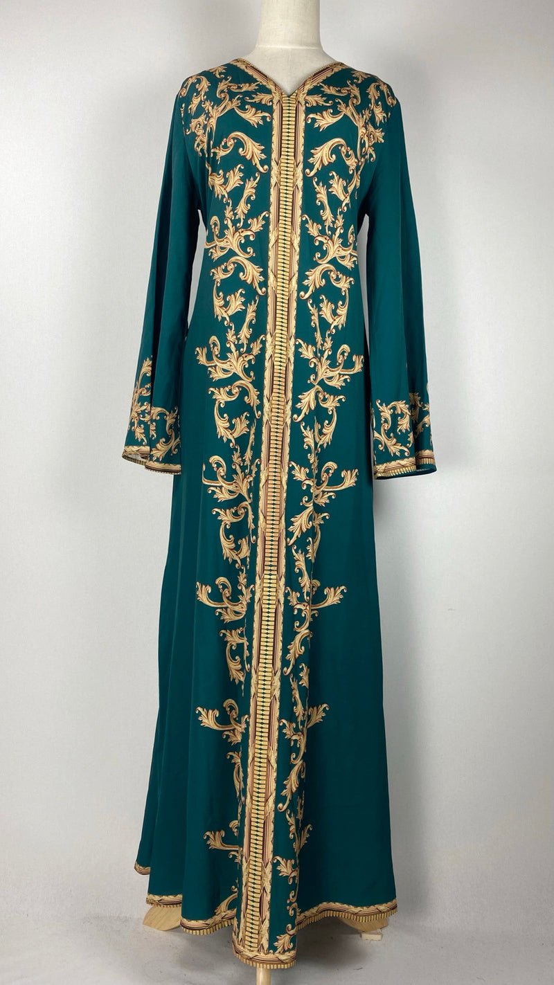 Long Sleeve Printed Abaya, Green