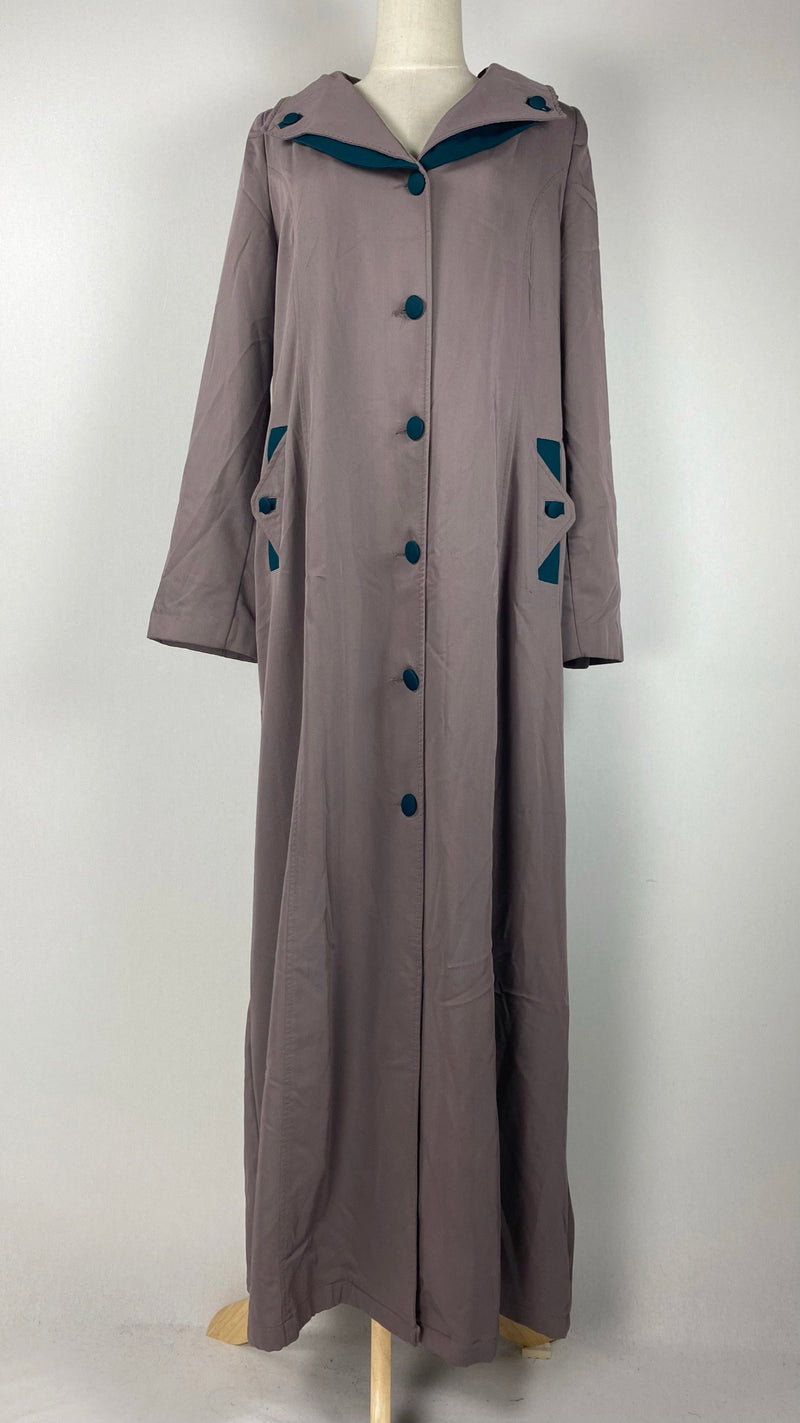 Long Sleeve Button Up Abaya+ Jilbab, Taupe