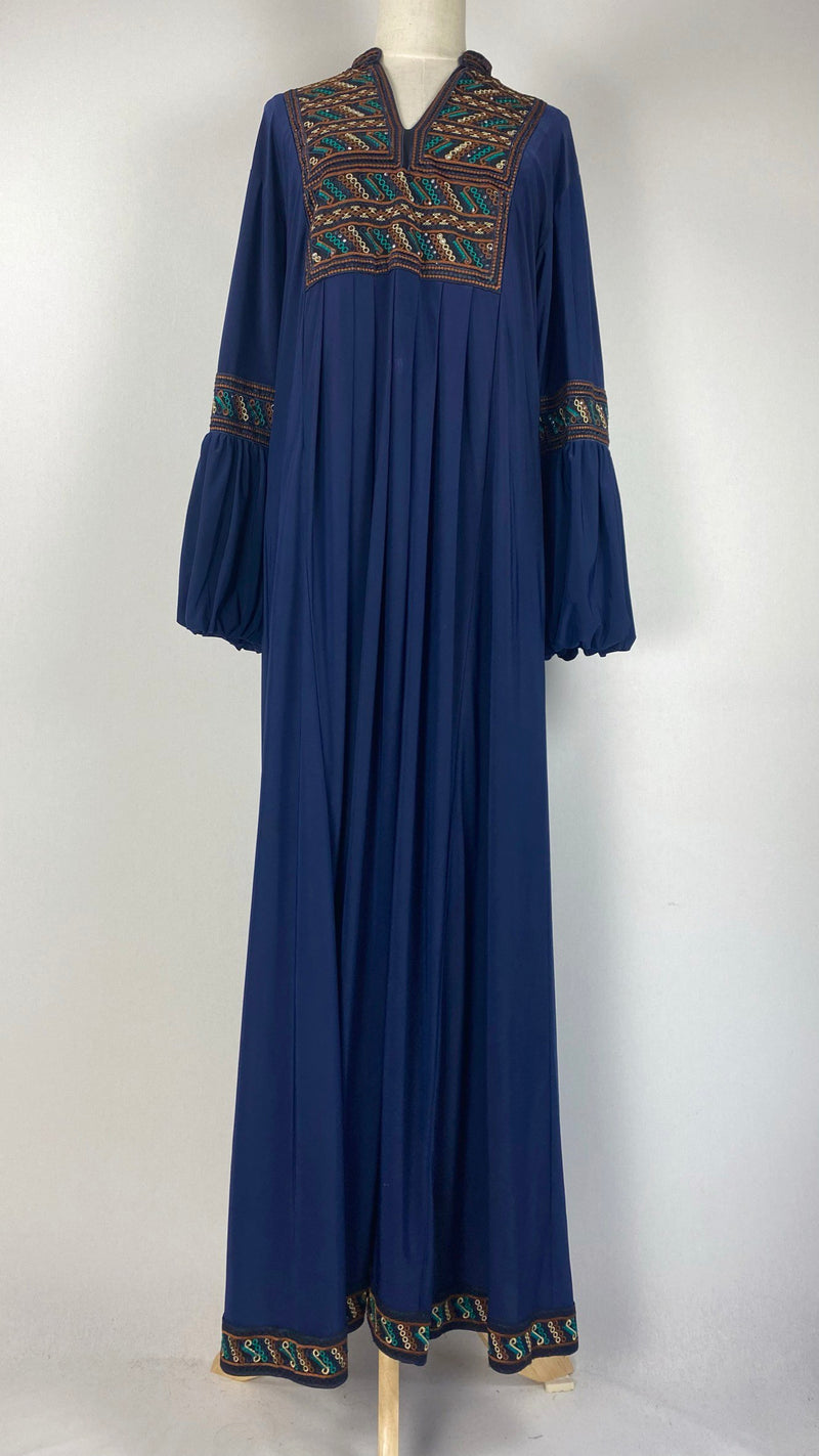 Long Sleeve Pleated Abaya Dress, Navy