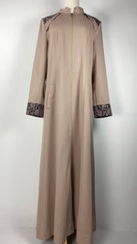 Long Sleeve Zip Up Abaya, Beige