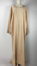 Long Sleeve Faux Open Front Abaya, Cream