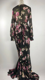 Long Sleeve Maxi Dress with Bold Flowers, Black