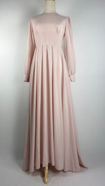 Long Sleeve Pleated Maxi Dress, Pink