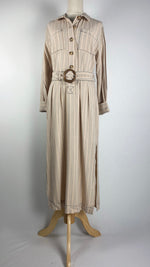 Long Sleeve Striped Maxi Dress, Beige