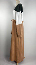 Long Sleeve Maxi Block Dress, Beige