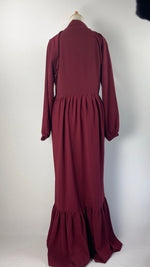 Long Sleeve Maxi Dress with Tie at Neck, Maroon