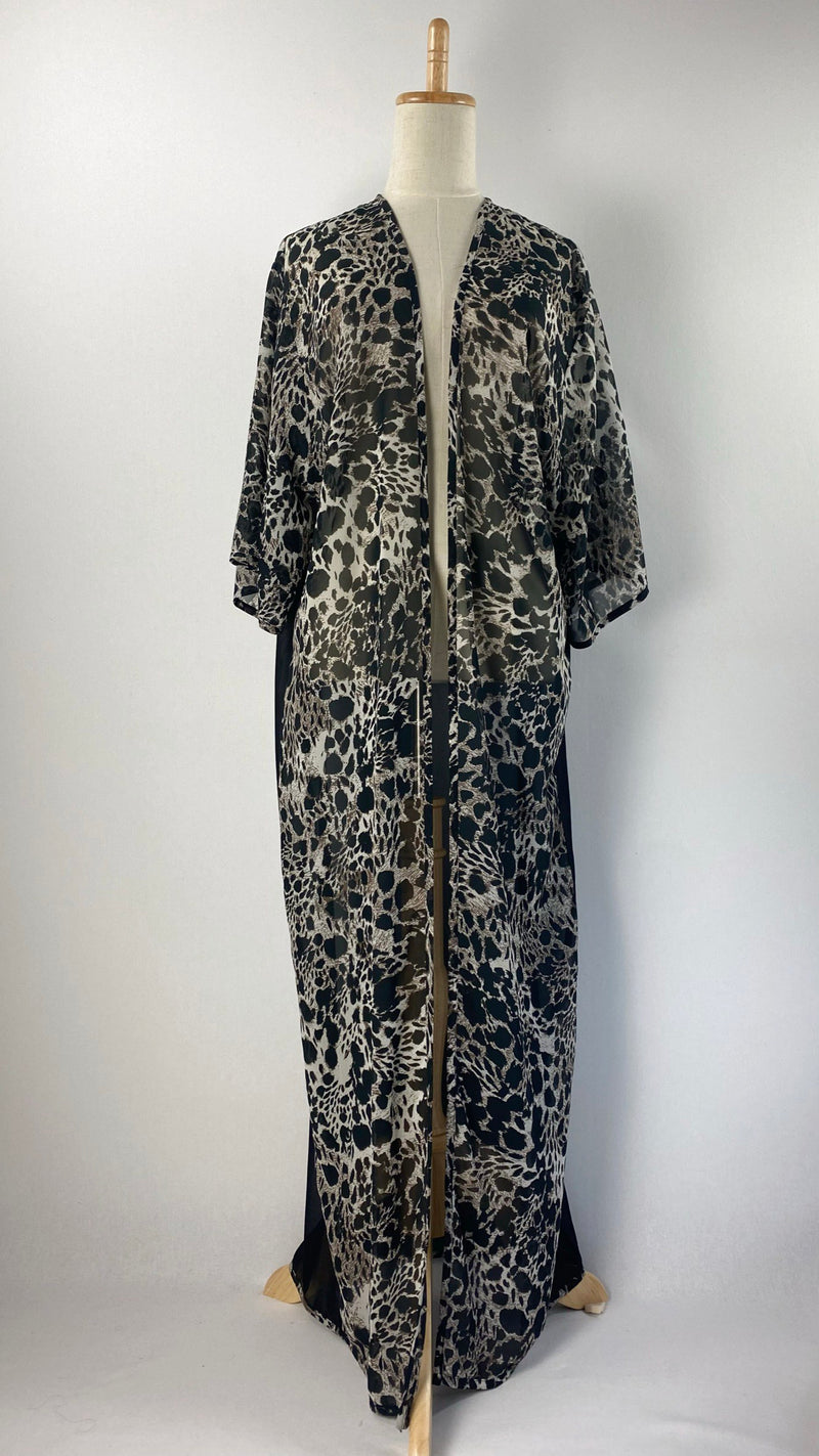 Short Sleeve Open Maxi Cardigan, Cheetah