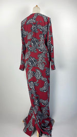 Long Sleeve Printed Button Up Maxi Dress, Red