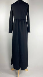 Long Sleeve Maxi Dress with Flower Embroidery, Black