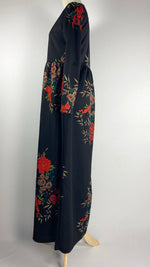 Long Sleeve Printed Maxi Dress, Black