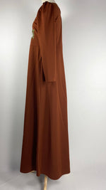 Long Sleeve Maxi Dress with Flower Embroidery, Brown