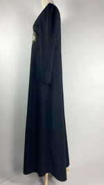 Long Sleeve Maxi Dress with Flower Embroidery, Black