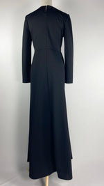 Long Sleeve Maxi Dress with Flower Embroidery, Black