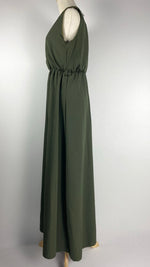 Sleeveless Fully Lined Cinched Waist Maxi Dress, Green