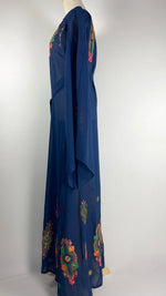 Long Sleeve Open Maxi Cardigan with Embroidery, Navy