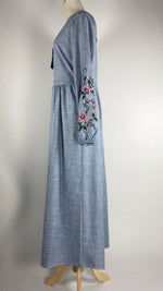 Long Sleeve Maxi Dress with Embroidery, Blue