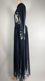 Long Sleeve Velvet Print Maxi Dress, Black/Gray