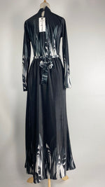 Long Sleeve Velvet Print Maxi Dress, Black/Gray