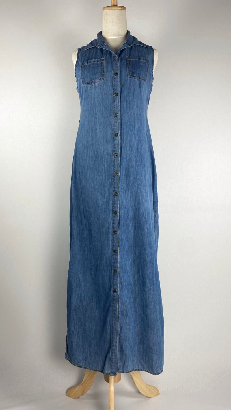 Sleeveless Denim Button Up Maxi Dress