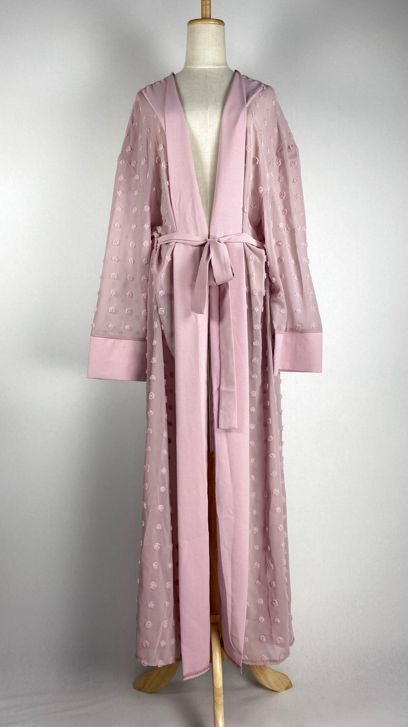 Long Sleeve Sheer Open Maxi Cardigan, Pink