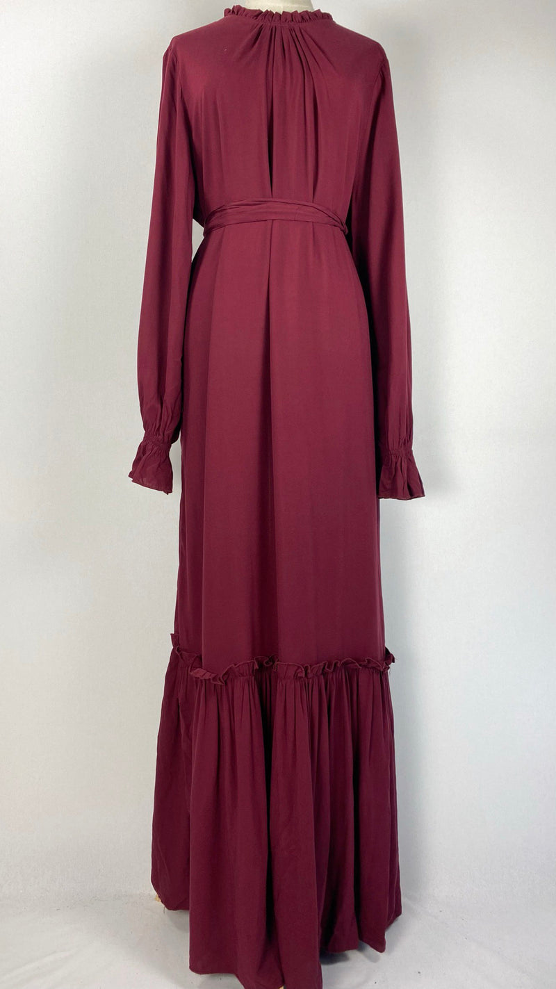 Long Sleeve Ruffles Maxi Dress, Maroon