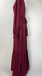 Long Sleeve Ruffles Maxi Dress, Maroon