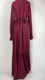 Long Sleeve Ruffles Maxi Dress, Maroon