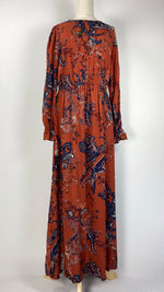 Long Sleeve Printed Maxi Dress, Burnt Orange