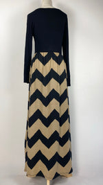 Long Sleeve Knit Maxi Dress, Beige/Black