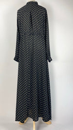 Long Sleeve Printed Button Up Maxi Dress, Black