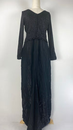 Long Sleeve Faux Beaded Maxi Dress, Black