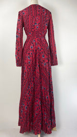 Long Sleeve Printed A-Line Maxi Dress, Fuschia