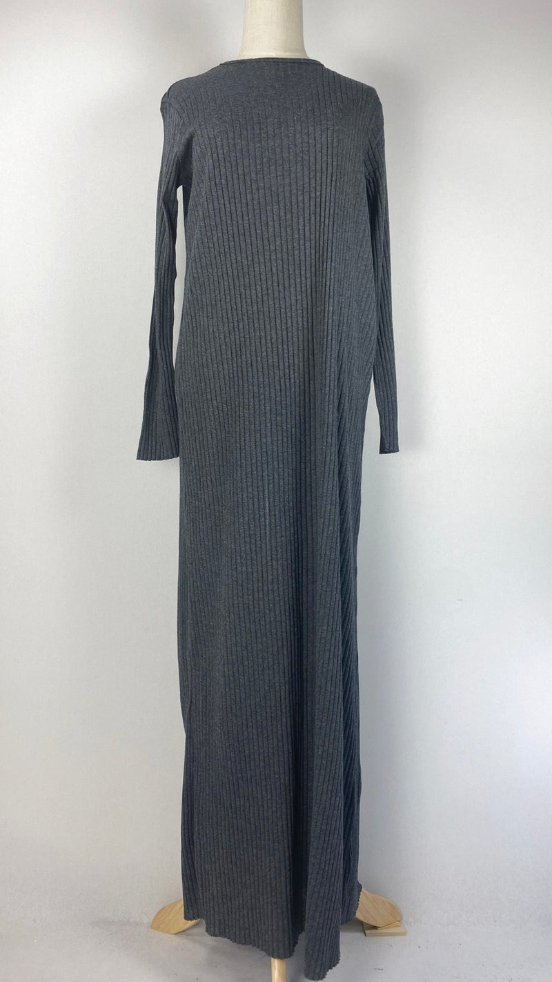 Long Sleeve Ribbed Maxi Dress, Gray