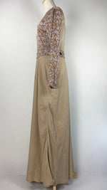 Long Sleeve Printed Maxi Dress, Beige