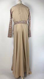 Long Sleeve Printed Maxi Dress, Beige