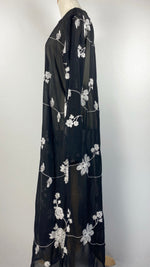 Black Sheer Open Shirt/Cardigan with White Embroidered Flowers