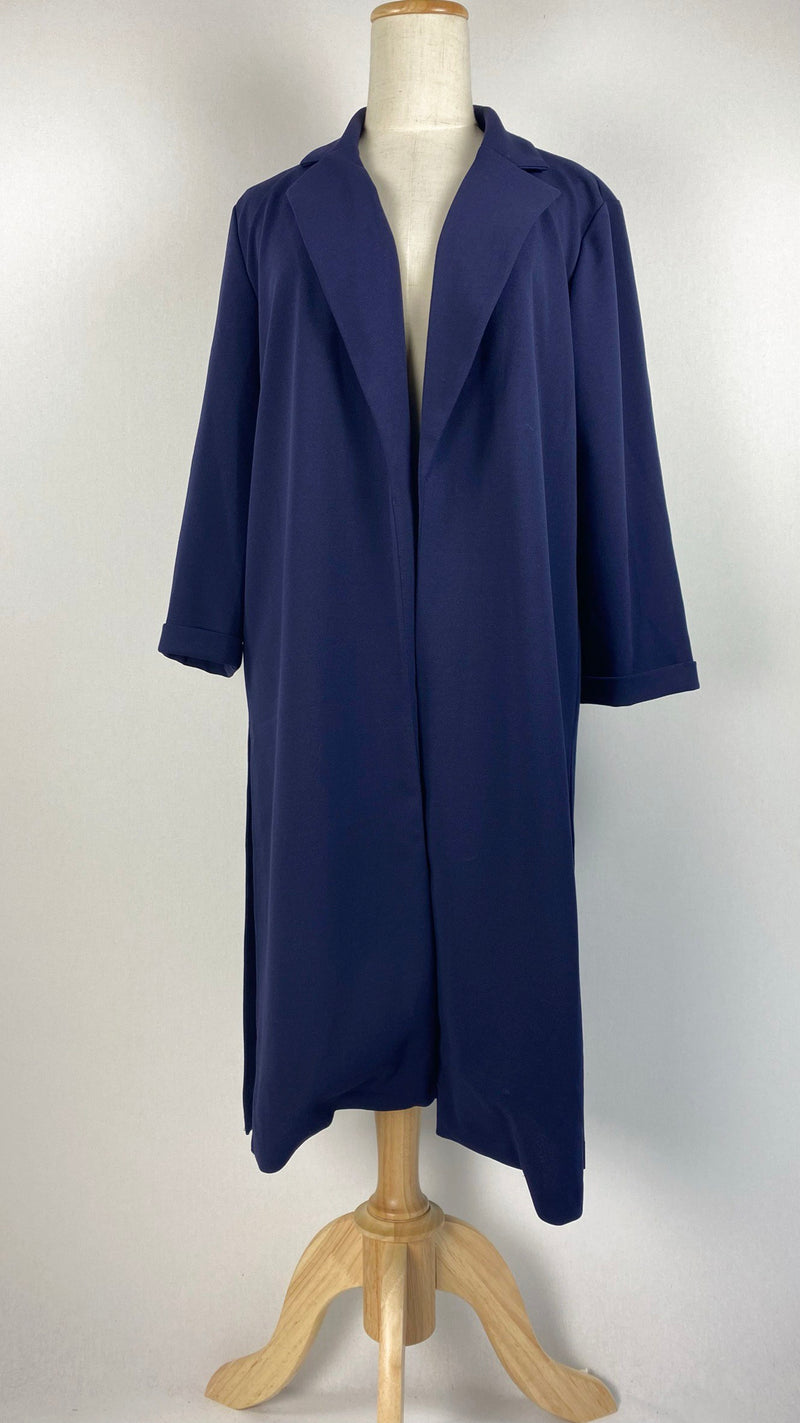 3/4 Sleeve Casual Open Knee Length Blazer, Navy