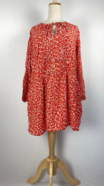 Long Sleeve Hip Length Printed Top, Red