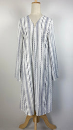 Long Sleeve Striped Open Knee Length Cardigan, White