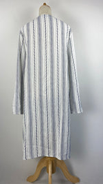 Long Sleeve Striped Open Knee Length Cardigan, White