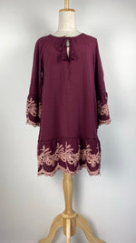 3/4 Sleeve Hip Length Top with Cutouts, Maroon