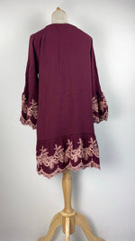 3/4 Sleeve Hip Length Top with Cutouts, Maroon