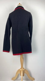 Long Sleeve Open Hip Length Top, Black and Red