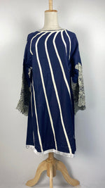 Bracelet Sleeve Embroidered  Kurta with Trim, Navy