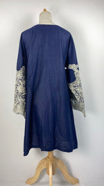 Bracelet Sleeve Embroidered  Kurta with Trim, Navy