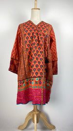 Long Sleeve Printed  Kurta, Orange