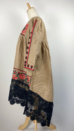 3/4 Sleeve Embroidered Kurta with Trim, Beige